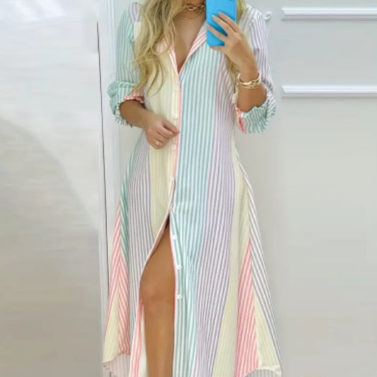 👗 Robe Chemise Rayée Color Block – Toutes Saisons | XL-Charmes