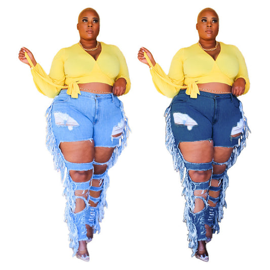 👖 Jean Déchiré Frangé Grande Taille – Look Audacieux | XL-Charmes