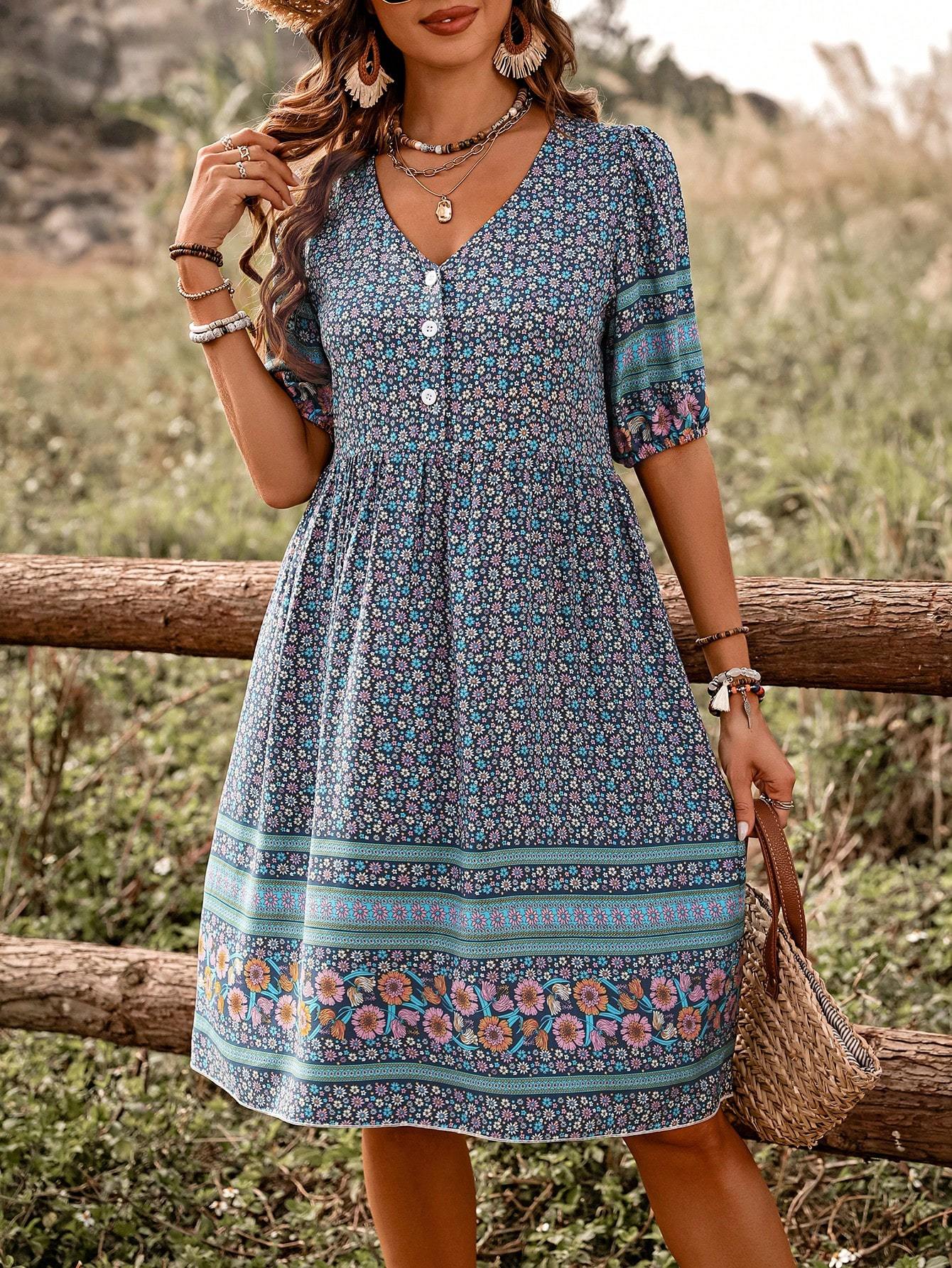 👗 Robe de Plage Imprimée Femme – Boutonnée & Décontractée | XL-Charmes
