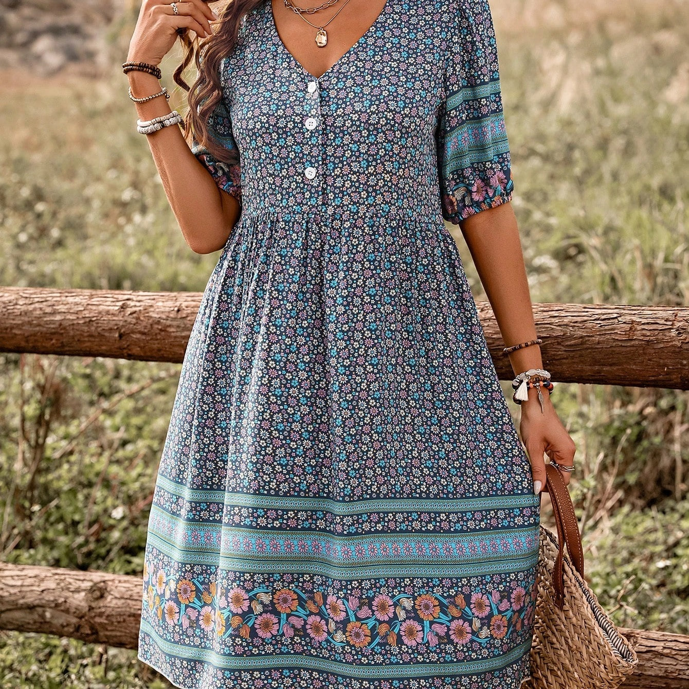 👗 Robe de Plage Imprimée Femme – Boutonnée & Décontractée | XL-Charmes