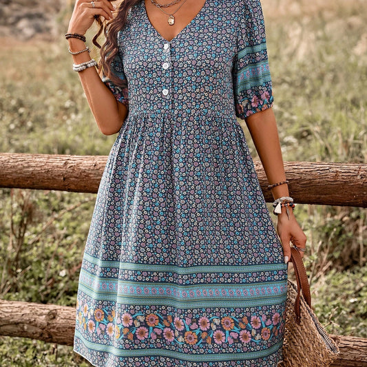 👗 Robe de Plage Imprimée Femme – Boutonnée & Décontractée | XL-Charmes