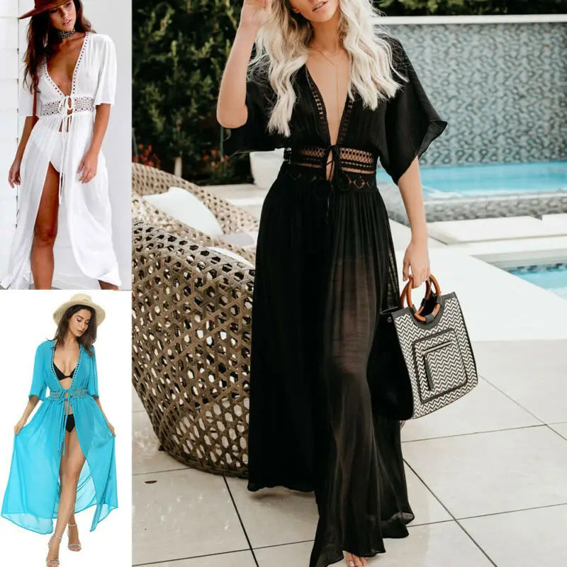 👗 Ensemble Bikini & Robe Plage Femme – Grande Taille S à XXXL Été 2024.