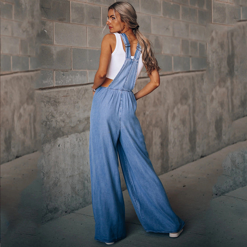 👖 Pantalon à Bretelles Femme – Denim Évasé Taille Haute | Charme XL