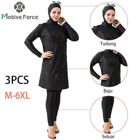 👙 Burkini Femme 3 Pièces – Maillot Musulman Imprimé à Manches Longues Été 2024.