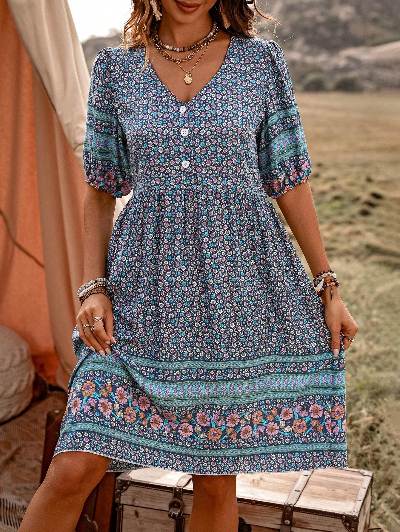 👗 Robe de Plage Imprimée Femme – Boutonnée & Décontractée | XL-Charmes