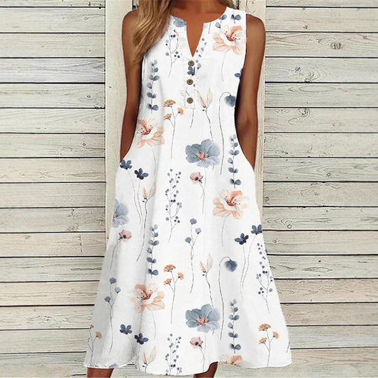 👗 Robe Longue Imprimée Été – Col en V & Trapèze | XL-Charmes